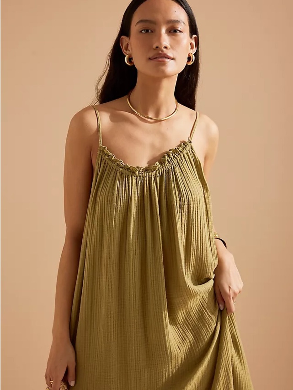 Daily practice Olive Green Asymmetrical Handkerchief Hem Sundress - Picture 2 of 10